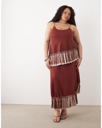 ASOS - Asos Design Curve Double Tier Layered Two Tone Fringe Satin Cami Maxi Dress - Lyst