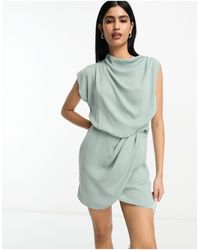 ASOS - Drape Neck Sleeveless Wrap Front Mini Dress - Lyst