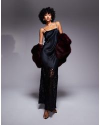 ASOS Premium Bridal Satin Corset Lace Mix Maxi Dress in Natural | Lyst