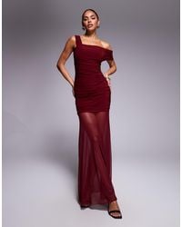 Kaiia - Exclusive Double Laye Slinky Asymmetric One Shoulder Sheer Hem Maxi Dress - Lyst