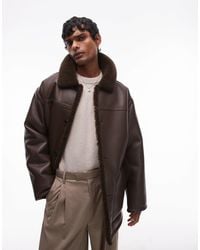 TOPMAN - Faux Shearling Jacket With Shearling Collar - Lyst