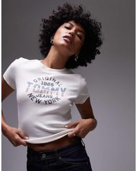 Tommy Hilfiger - T-Shirt Bianca Con Logo Centrale “Usa” - Lyst