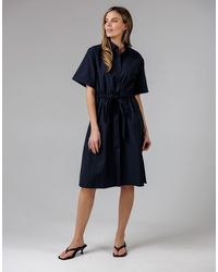 French Connection - Cotton Blend Short Sleeve Tie Waist Poplin Midi Shirt Dress - Lyst