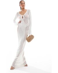 4th & Reckless - Crochet Flared Sleeve Keyhole Detail Maxi Beach Dress - Lyst