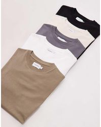 TOPMAN - Confezione Da 5 T-Shirt Vestibilità Classica Bianca, Écru, Kaki, Antracite E Nera - Lyst