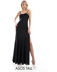 ASOS - Asos Design Tall Satin Buckle Strap Maxi Dress With Fuller Skirt - Lyst