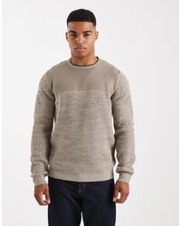 Brave Soul - Crew Neck Knit Sweater With Contrast Panel - Lyst