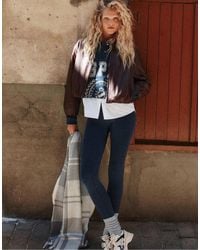 Stradivarius - Felpa Stile Polo Taglio Corto Blu Scuro Con Stampa - Lyst