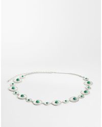 ASOS - Asos Design Curve Waist And Hip Green Stone Set Chain Belt - Lyst