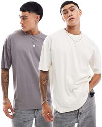 ASOS - Pack De 2 Camisetas Básicas De Color Crema Y Gris Carbón Extragrandes De - Lyst