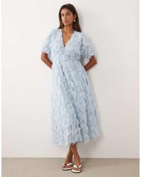 Y.A.S - Textured V Neck Midi Dress - Lyst
