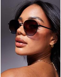 Quay - Quay Big Time Round Metal Sunglasses With /blue Gradient Lens - Lyst