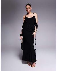 ASOS - Draped Bardot Layered Neckline Midi Dress With Flower Trims - Lyst