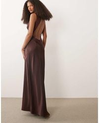 4th & Reckless - Satin V Neck Open Back Detail Maxi Dress - Lyst