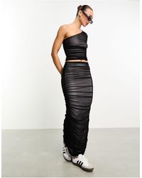 ASOS - Ruched Maxi Skirt Co Ord With Mesh Overlay - Lyst