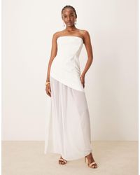 ASOS - Structured Bandeau Maxi Dress With Chiffon Thigh Split Skirt - Lyst