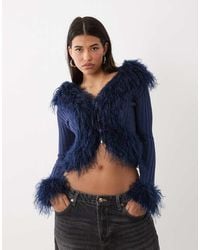 I.AM.GIA - Cressida Compact Knit shaggy Faux Fur Trim Zip Through Cardigan - Lyst