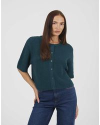 Brave Soul - Short Sleeve Crew Neck Fisherman Knit Cardigan - Lyst