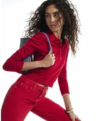River Island - Knit Shoulder Pad Polo Top - Lyst