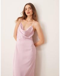 Vila - Satin Cowl Neck Maxi Dress - Lyst