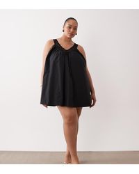ASOS - Asos Design Curve V Neck Smock Poplin Mini Sundress With Lace Overlay - Lyst