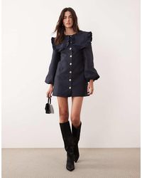 Ghospell - Oversized Collar Balloon Sleeve Mini Dress - Lyst