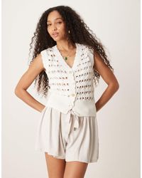 ASOS - Crochet Knitted Waistcoat With Scallop Trim And Gold Buttons - Lyst