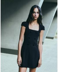 Bershka - Short Sleeve Button Mini Dress - Lyst