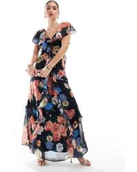 Hope & Ivy - Frill Maxi Dress With Lace Trims And Keyhole Detail - Lyst
