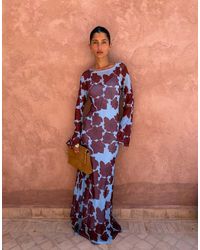 Never Fully Dressed - Mesh Maxi Jurk Met Lange Mouwen En Ronde Hals - Lyst