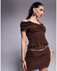 ASOS - Crop top froncé à encolure bardot et bretelles nouées - Lyst