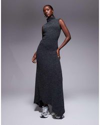 ASOS - Ribbed High Neck Asymmetric Hem Maxi Dress - Lyst