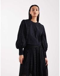 AllSaints - Hart Embroidered Detail Long Sleeve Co-Ord Cropped Blouse - Lyst