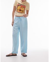 TOPSHOP - Pantalones Capri Azul Empolvado De Talle Medio De Mezcla De Lino De - Lyst