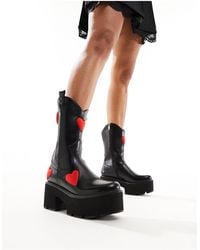 LAMODA - Heart Throb Chunky Heeled Western Boots With Heart Applique - Lyst