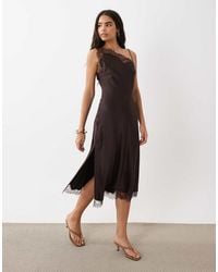 Mango Scoop Neck Satin Dress With Fringed Hem in Natural | Lyst UK