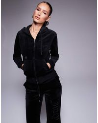 Juicy Couture - Velours Hoodie Met Rits En Logo Van Siersteentjes - Lyst