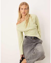 ASOS - Top A Maniche Lunghe Pastello Morbido Al Tatto Con Vita A Corsetto E Spalla Scoperta - Lyst