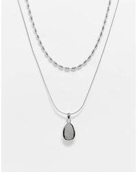 Reclaimed (vintage) - Collar Gris De 2 Hileras Con Colgante De Piedra Sintética De - Lyst