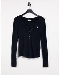 Abercrombie & Fitch Cosy Henley Long Sleeve T-shirt - Black