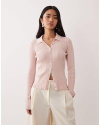 Pretty Lavish - Button Down Long Sleeve Ribbed Top - Lyst