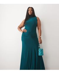 ASOS - Asos Design Curve High Neck Godet Detail Column Maxi Dress - Lyst