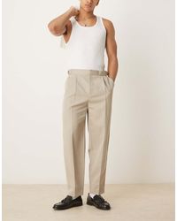 ASOS - Pantalones De Vestir Color Piedra De Pernera Ancha Con Reguladores En Los Laterales Y Pinzas De - Lyst