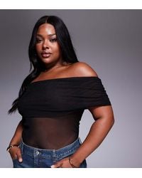 ASOS - Asos Design Curve Mesh Fold Over Ruched Off Shoulder Top - Lyst