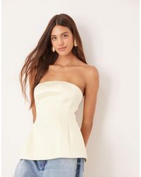 ASOS - Premium Structured Satin Peplum Hem Bandeau Top - Lyst