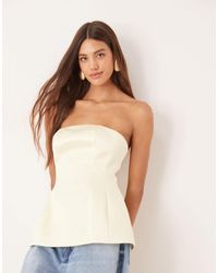 ASOS - Premium Structured Satin Peplum Hem Bandeau Top - Lyst