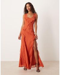ASOS - Raw Edge Scoop Neck Ruffle Maxi Dress With Low Back - Lyst