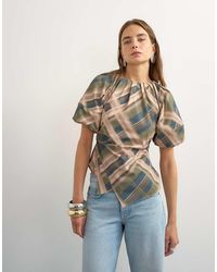 TOPSHOP - Puff Sleeve Wrap Hem Detail Top - Lyst