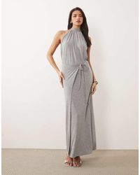 Missy Empire - High Neck Wrap Tie Waist Detail Maxi Dress - Lyst