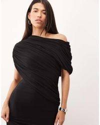 ASOS - Off Shoulder Wrap Bodice Detail Maxi Dress With Train - Lyst
